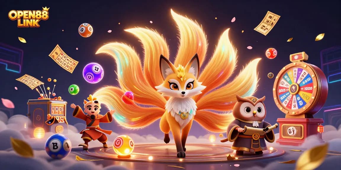 Engage with exciting games at OPEN88 LINK with vibrant characters and dynamic gambling elements in a dazzling 3D scene.
