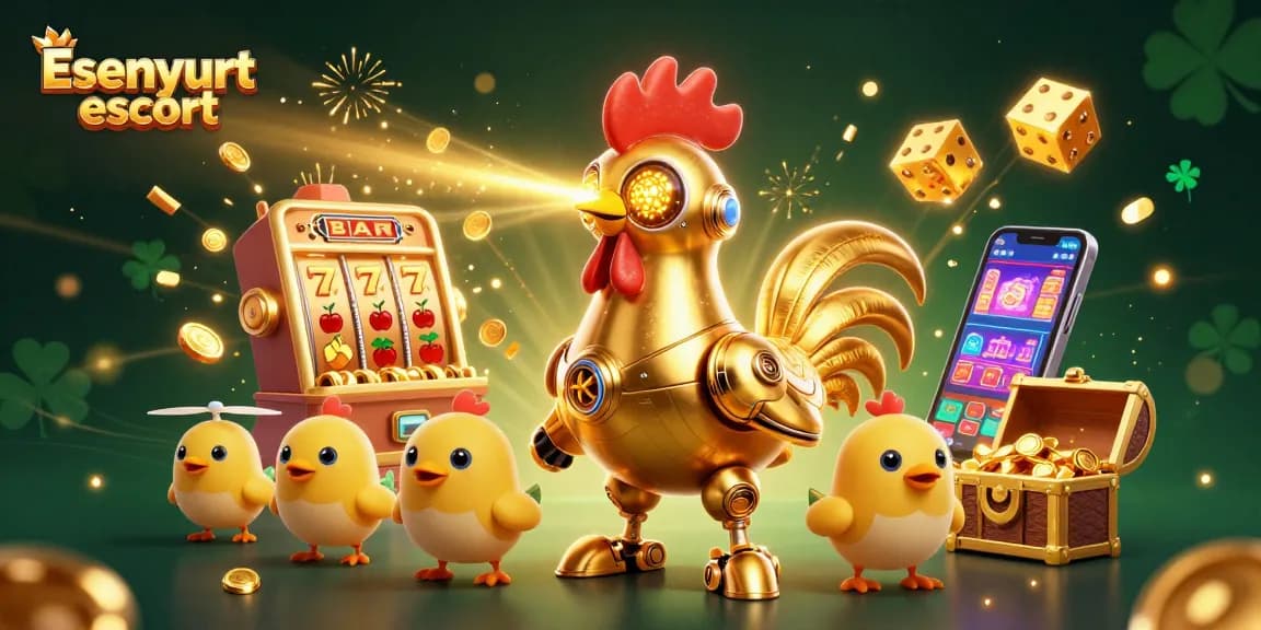 Esenyurt escort showcases a vibrant gaming scene with dynamic carousel of slot elements and animated characters.
