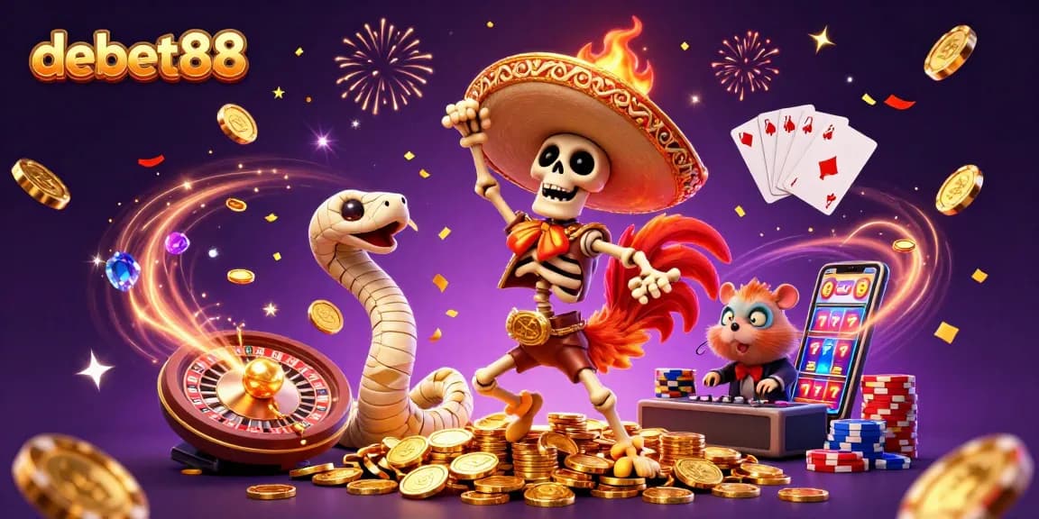 Experience excitement at debet88 with a dynamic casino scene featuring vibrant characters and thrilling game elements.