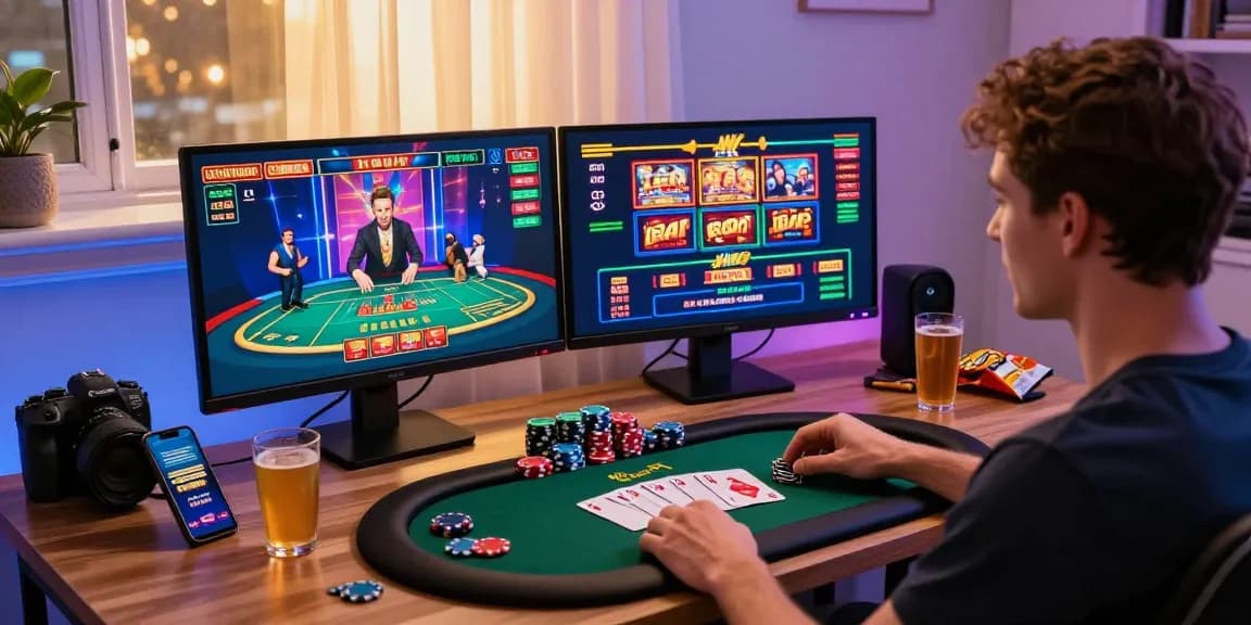 Engaging scene of a player enjoying credit card casinos UK with vibrant games and modern gaming setup.