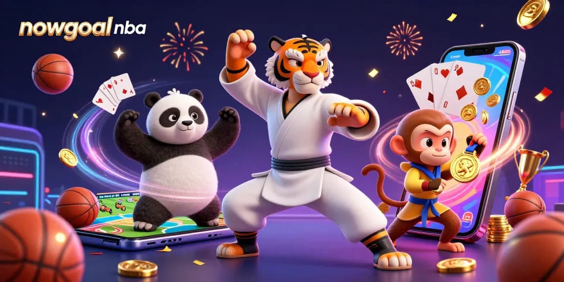 Nowgoal NBA illustration showing a vibrant scene with a kung fu master amidst sports elements, revealing the excitement of betting.