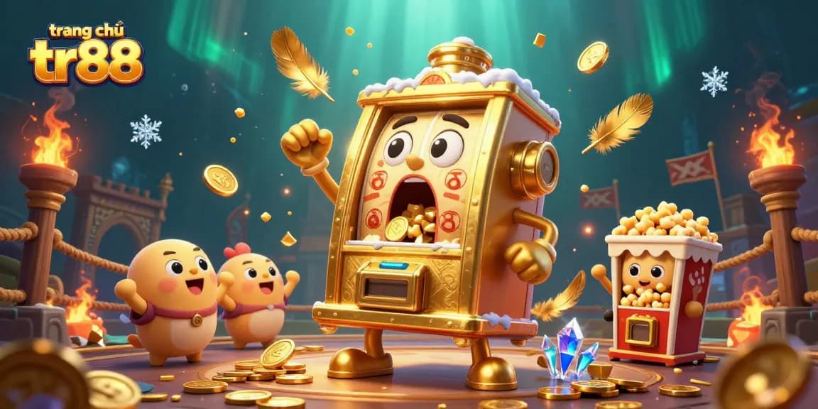 Experience the excitement at trang chủ tr88 with thrilling casino elements and cheerful slot machines celebrating a big win.