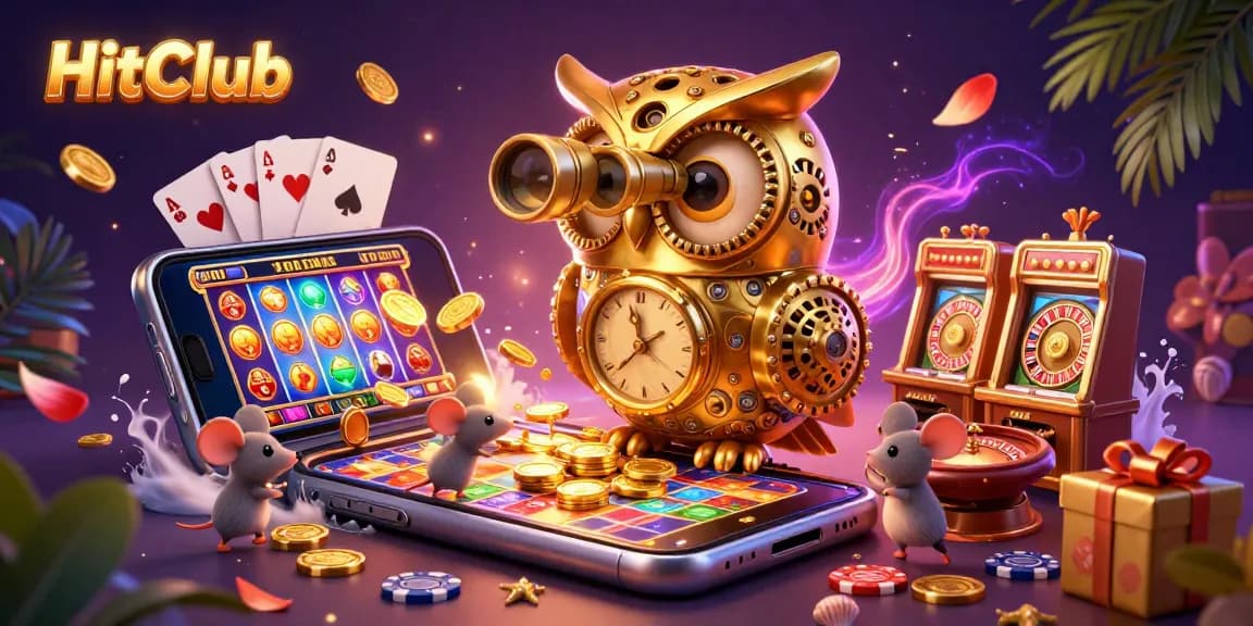 HitClub offers thrilling casino experiences with dynamic 3D illustrations of games, coins, and vibrant colors.