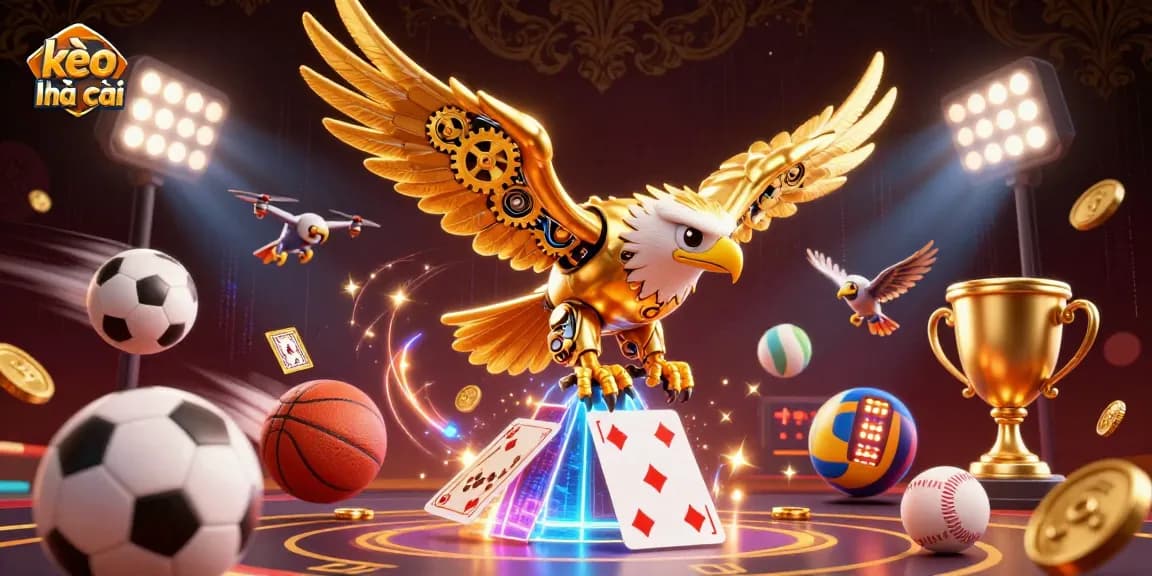 Experience dynamic sports betting with kèo nhà cái illustrated through a vibrant 3D scene.