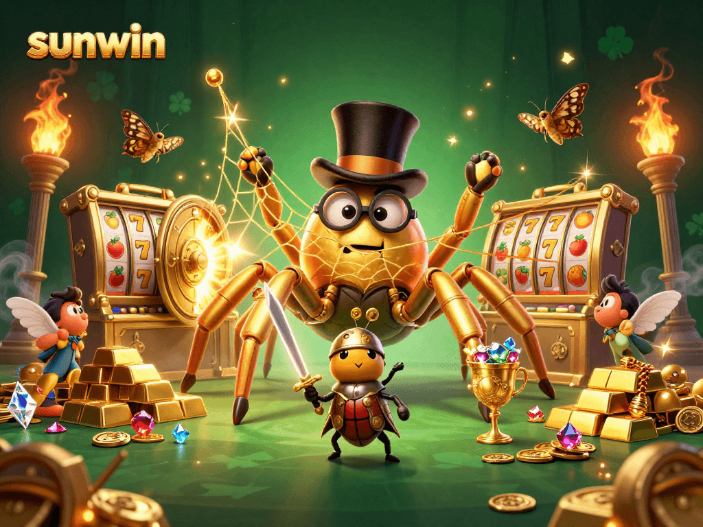 Engage in vibrant slot action with sunwin as the golden tarantula weaves a fortune in 3D art.