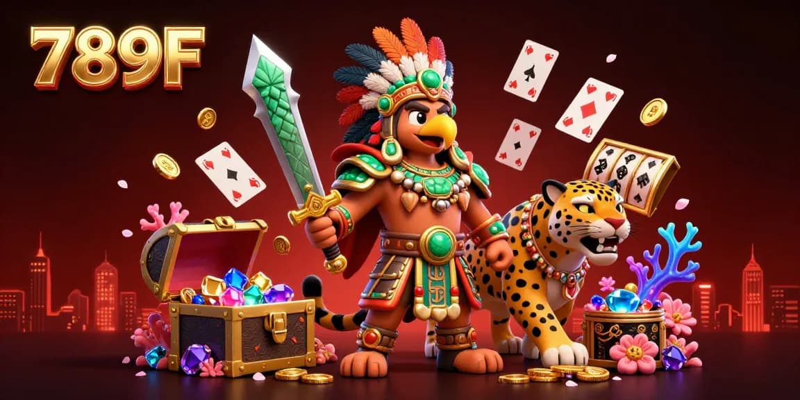 Experience the thrill of playing at 789F with dynamic casino elements in an immersive 3D illustration.