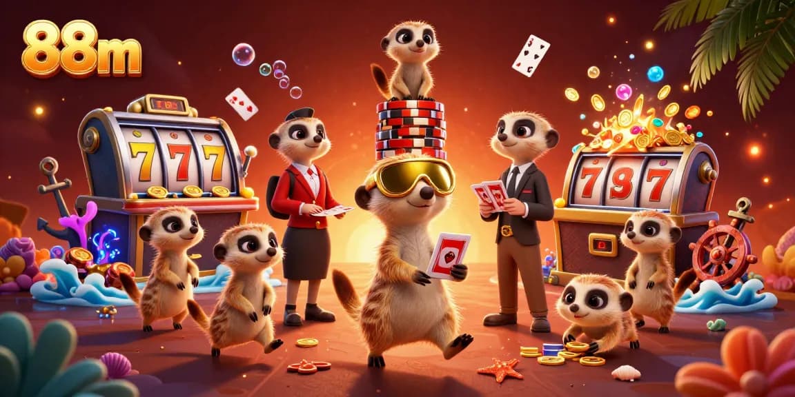 Experience thrilling gameplay at 88m with adorable meerkats running the casino, engaging in action.