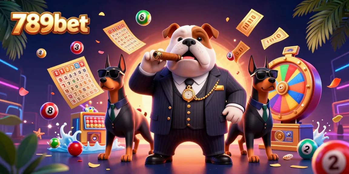 Win big with 789bet in this dynamic casino scene featuring colorful lottery elements.