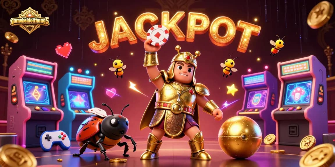 Engage with gamebaidoithuong5's themed illustration featuring heroic characters in a vibrant casino setting.