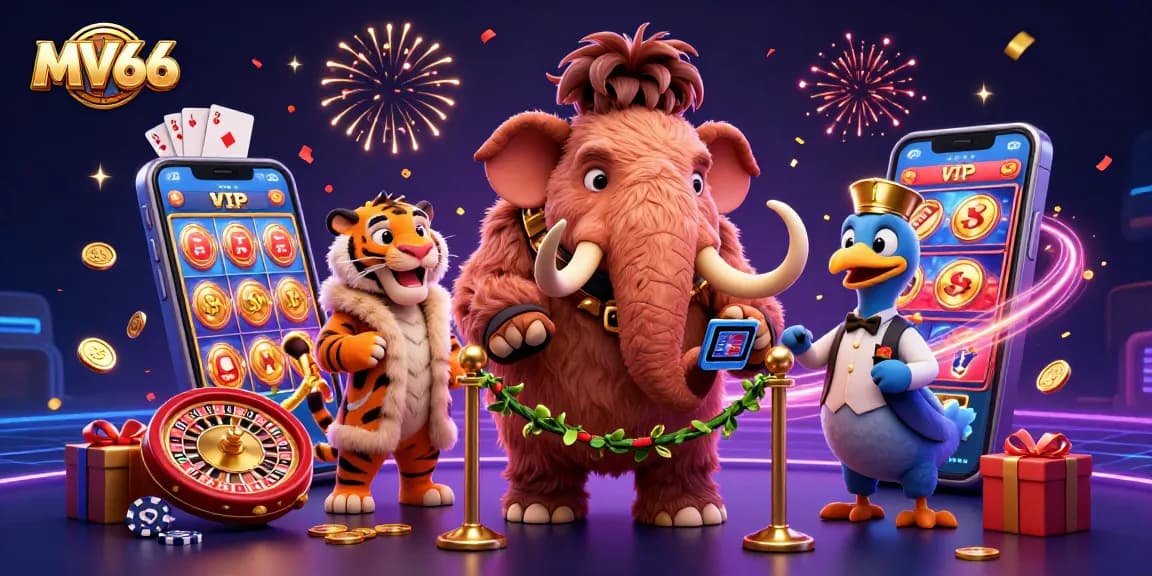MV66 invites players to enjoy exciting slot games with animated casino characters and vibrant energy.