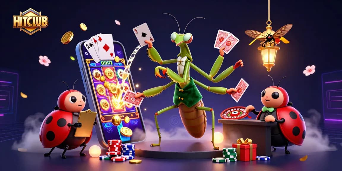 Engage with HITCLUB's vibrant casino atmosphere featuring cartoon characters and dynamic game elements.