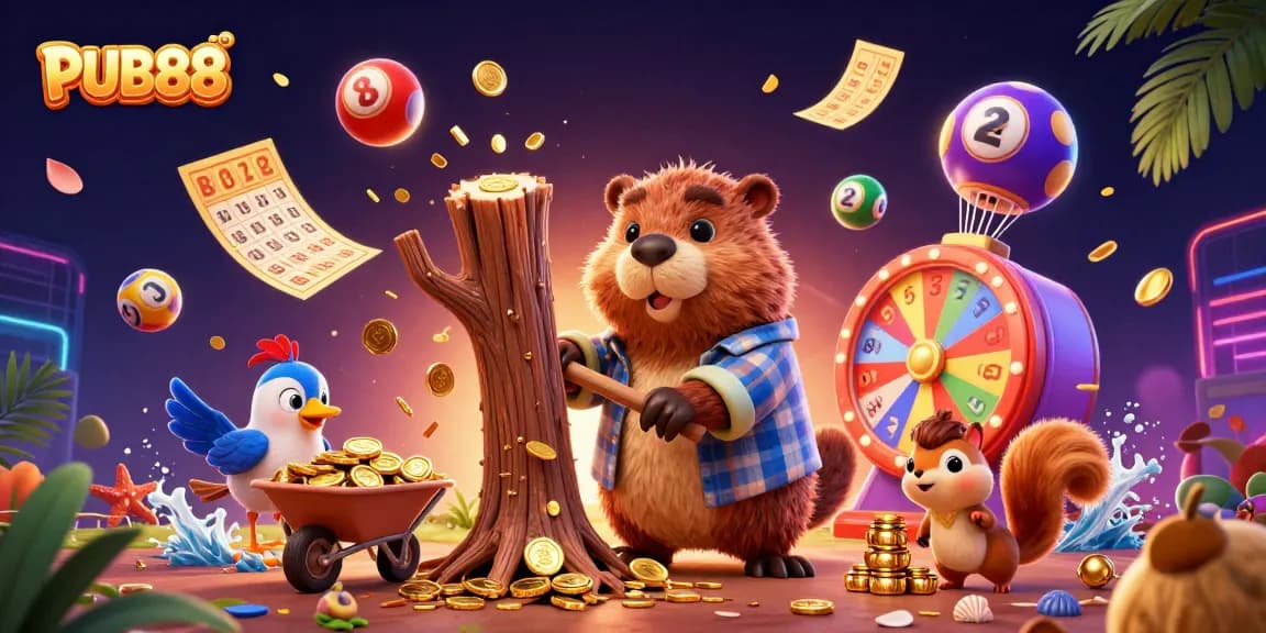 Engage with PUB88's vibrant gambling scene featuring animated characters and dynamic casino elements.