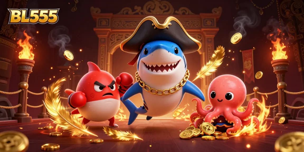 Engage in thrilling gaming adventures at BL555 featuring a dynamic scene with vibrant casino characters