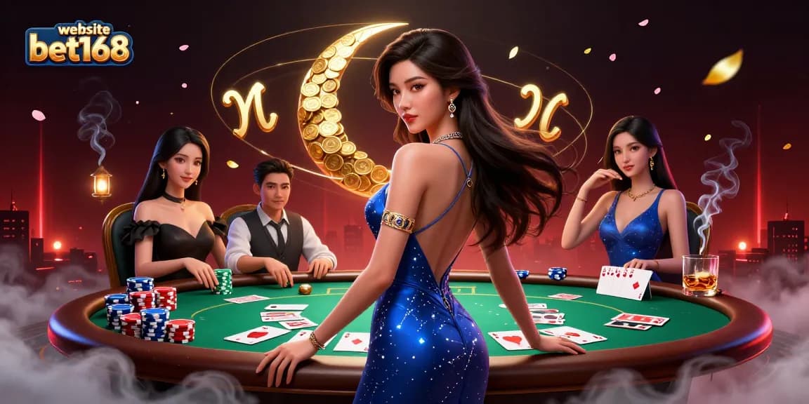 Experience thrilling action at website bet168, where poker chips and high-stakes games abound in a vibrant casino atmosphere.
