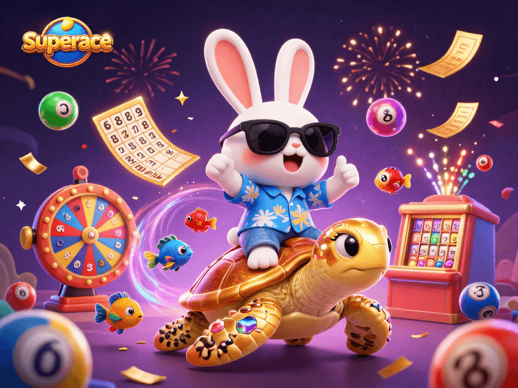 Experience exciting gameplay with superace as a lucky rabbit and sea turtle celebrate wealth.
