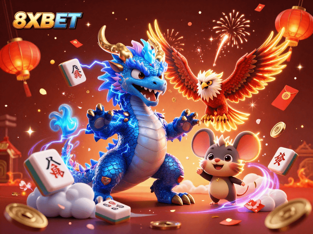 Experience thrilling gameplay at 8XBET with a vibrant 3D casino scene filled with electrifying elements.