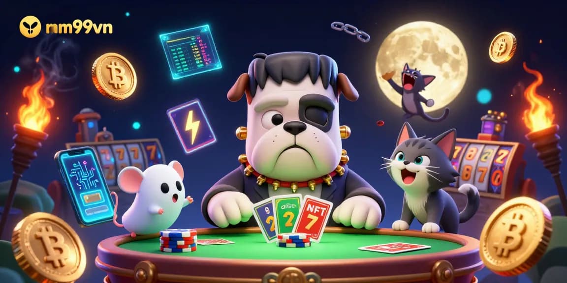 Experience thrilling games at mm99vn with a lively 3D casino scene featuring unique characters.