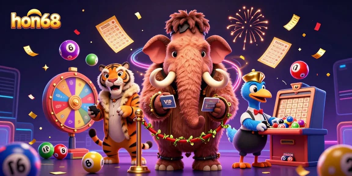 Experience the excitement of hon68 with a vibrant casino scene featuring dynamic characters and colorful elements.