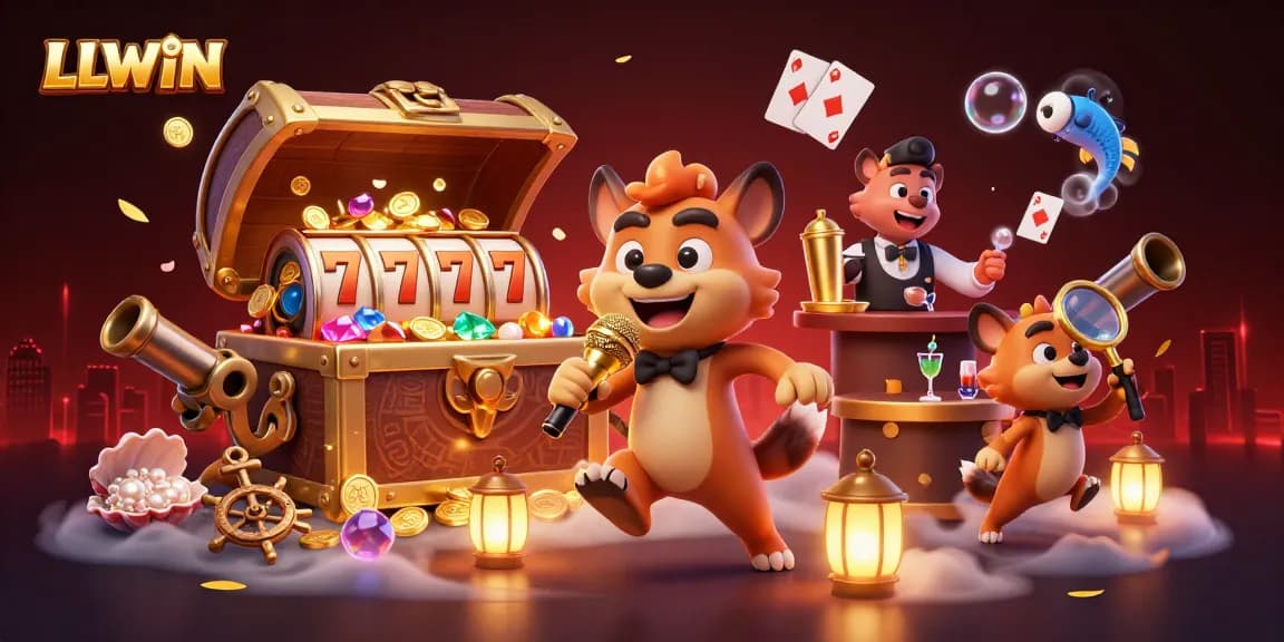 LLWIN hyenas entertain as bartenders, bouncers, and comedians in a vibrant casino scene.