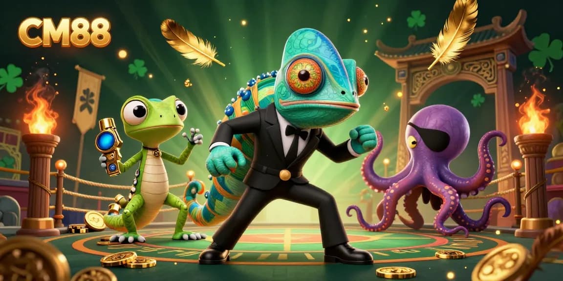 Engage with CM88's thrilling casino adventure featuring vibrant characters in an action-packed scene.