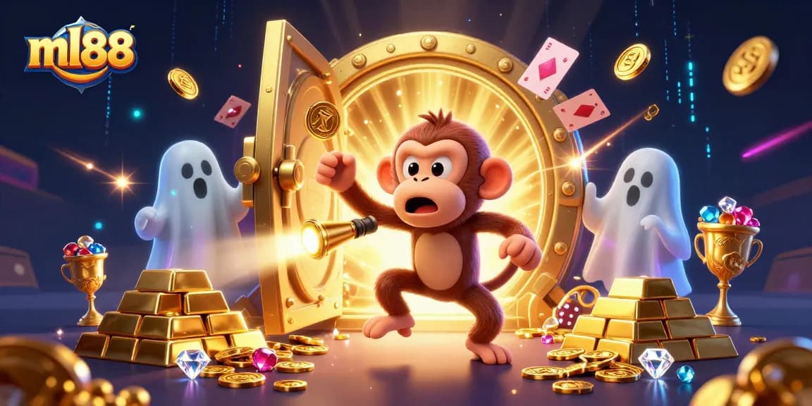 Experience the excitement of ml88 with a ghost-hunter puppy tracking a poltergeist monkey juggler in an enchanting casino.