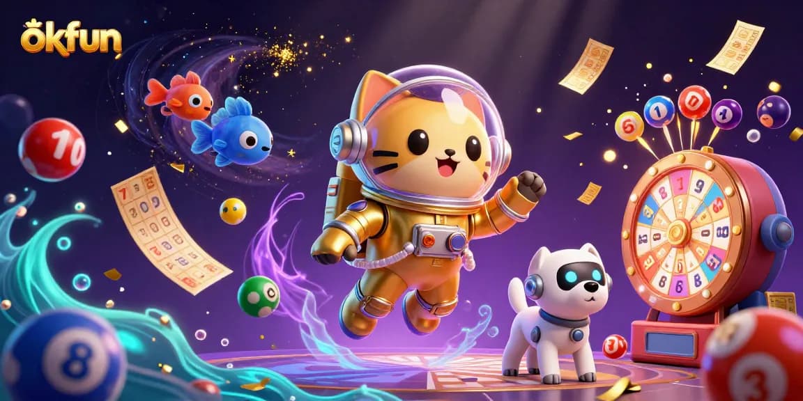 Experience the excitement at okfun with a vibrant 3D digital illustration highlighting thrilling gambling elements.