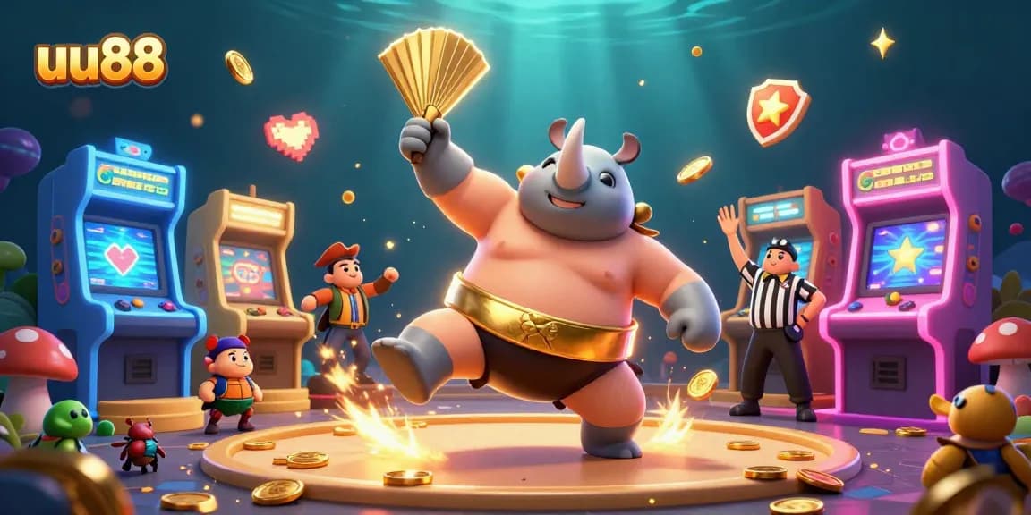 Experience thrilling gaming action at uu88 with a dynamic 3D illustration depicting engaging casino elements.