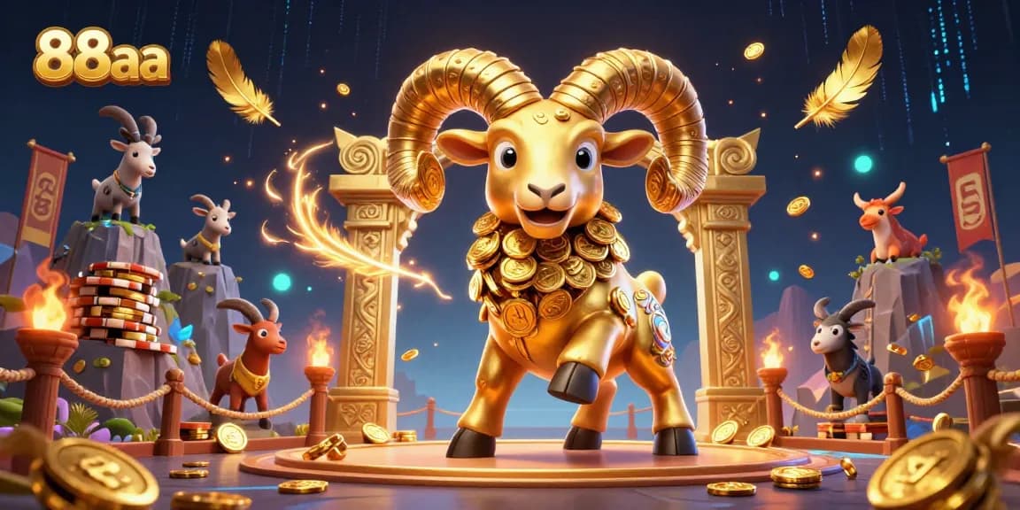 Experience thrilling action at 88aa with the dynamic golden ram charging through a casino gates.