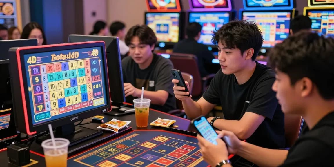 Exciting Bandar Togel 4D gaming scene with players engaging in a vibrant online casino atmosphere.