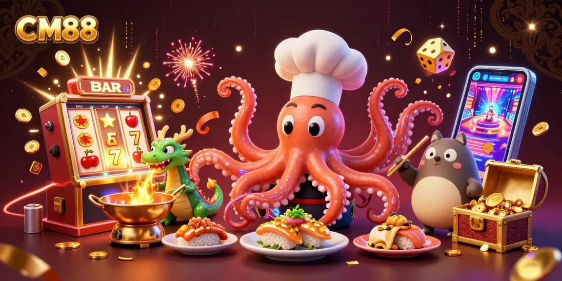 CM88 grants players a vibrant fantasy casino experience with a joyous sushi chef octopus, dragon, and tanuki amidst jackpots.