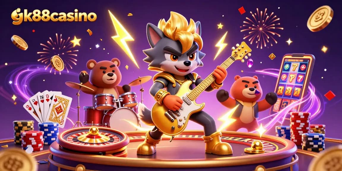 Experience thrilling action at gk88casino with vibrant casino elements and lively characters.