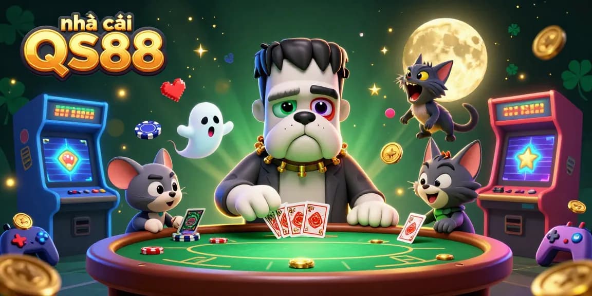 Experience thrilling action at nhà cái QS88 with a playful bulldog dealer and engaging gaming elements.