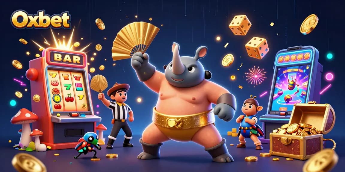 Win big with Oxbet's vibrant casino scene featuring exciting slot games and energetic characters.