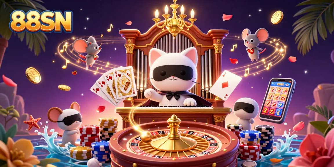 Experience thrilling gameplay at 88SN with vibrant casino elements and characters in an engaging 3D scene.