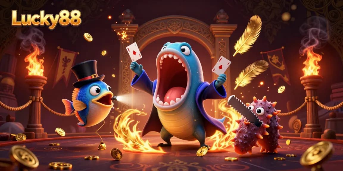 Lucky88 showcases a deep-sea magic act with vibrant casino elements and immersive characters.