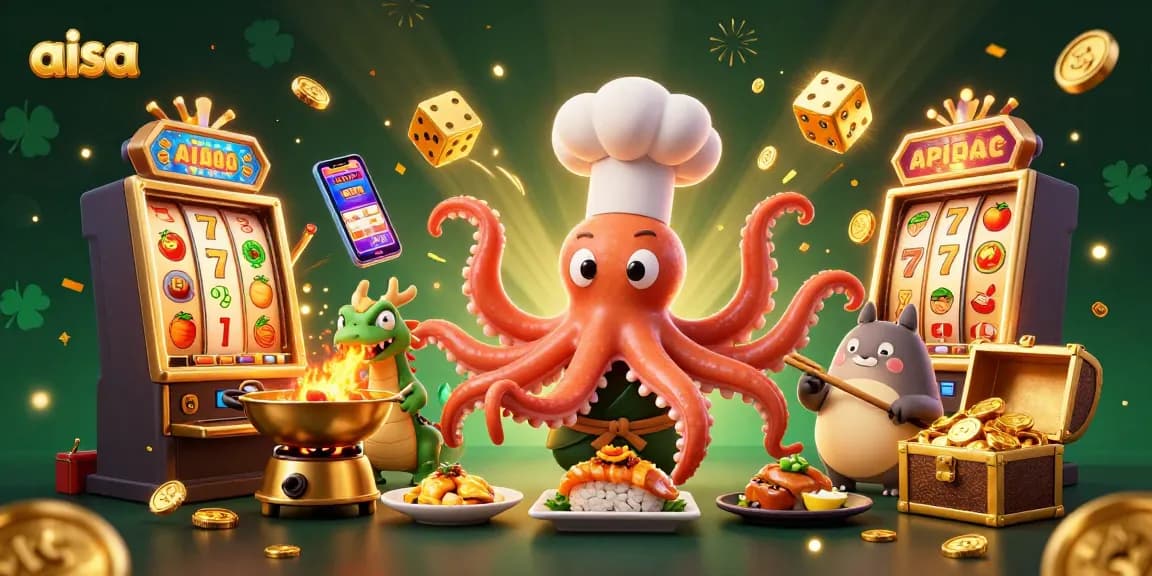 A dynamic portrayal of aisa's casino scene with playful characters and vibrant gaming elements, highlighting excitement in gambling.