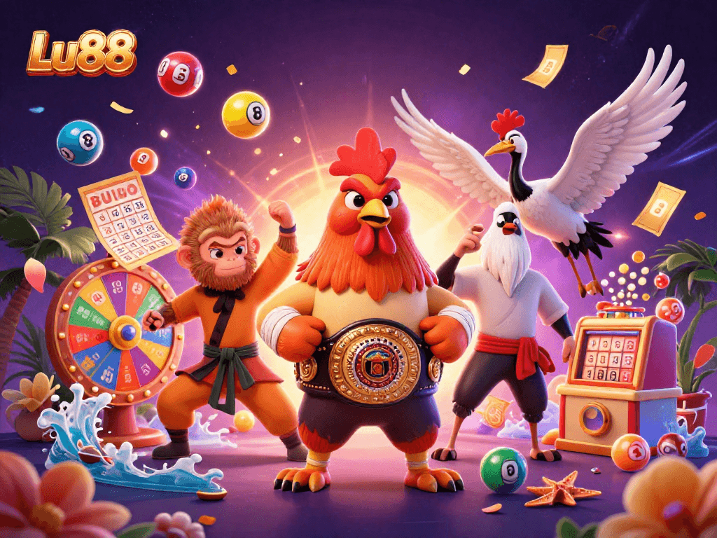 Experience thrilling gameplay at Lu88 with vibrant lottery balls and dynamic gaming elements in a captivating scene.