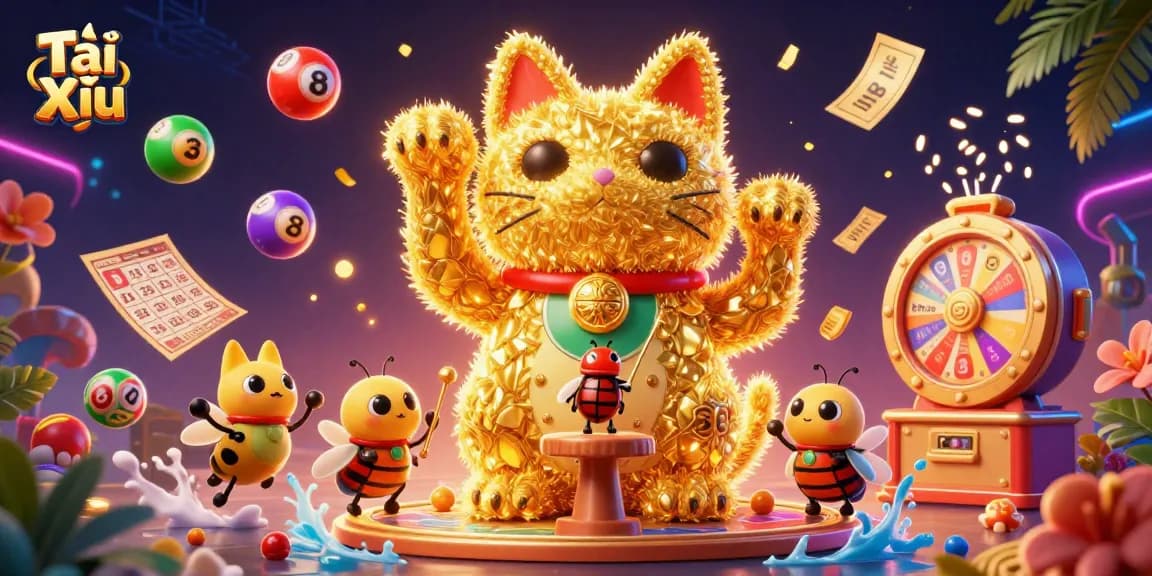 Engage in Tài Xỉu with vibrant game elements and dynamic casino visuals in a high-energy scene.