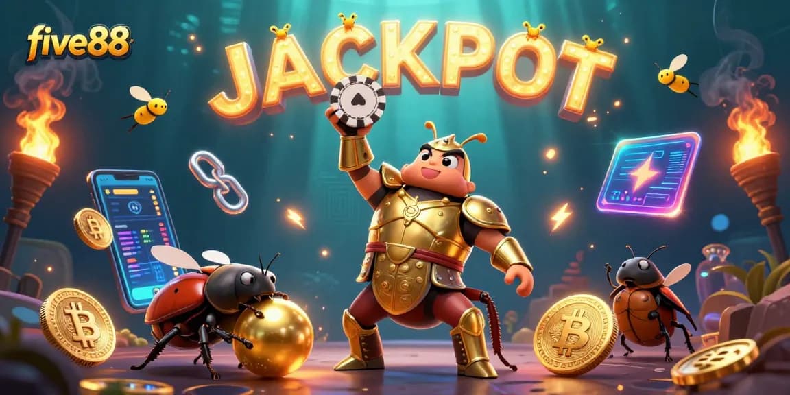 Spin to win with five88 at a vibrant online casino, featuring animation of winning fireflies.