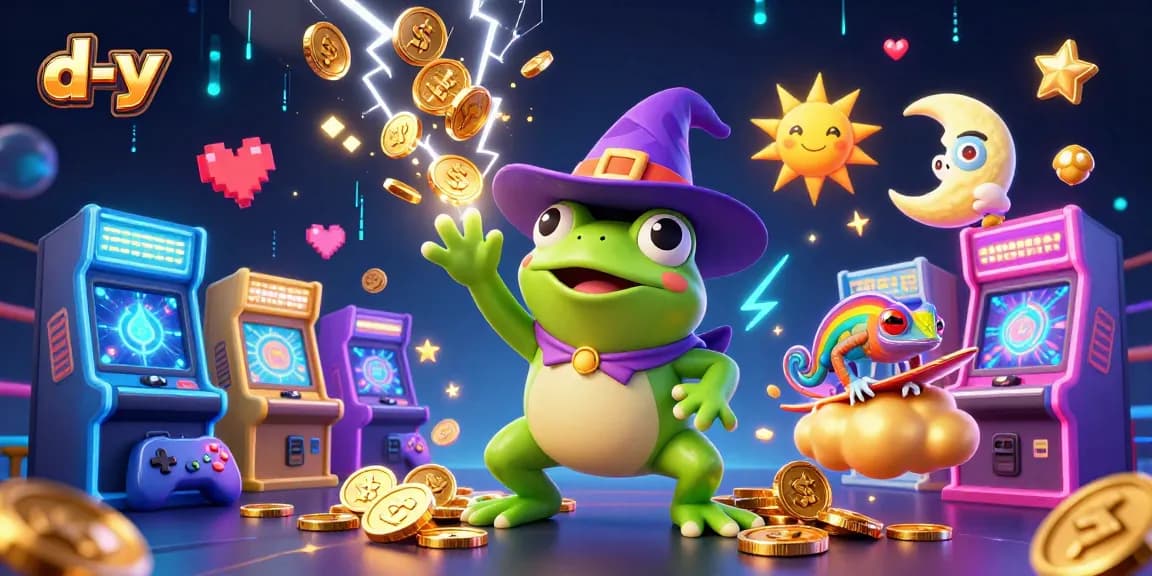 Experience thrilling gameplay with d-y's enchanting illustration of casino-themed characters amidst a storm of golden coins.