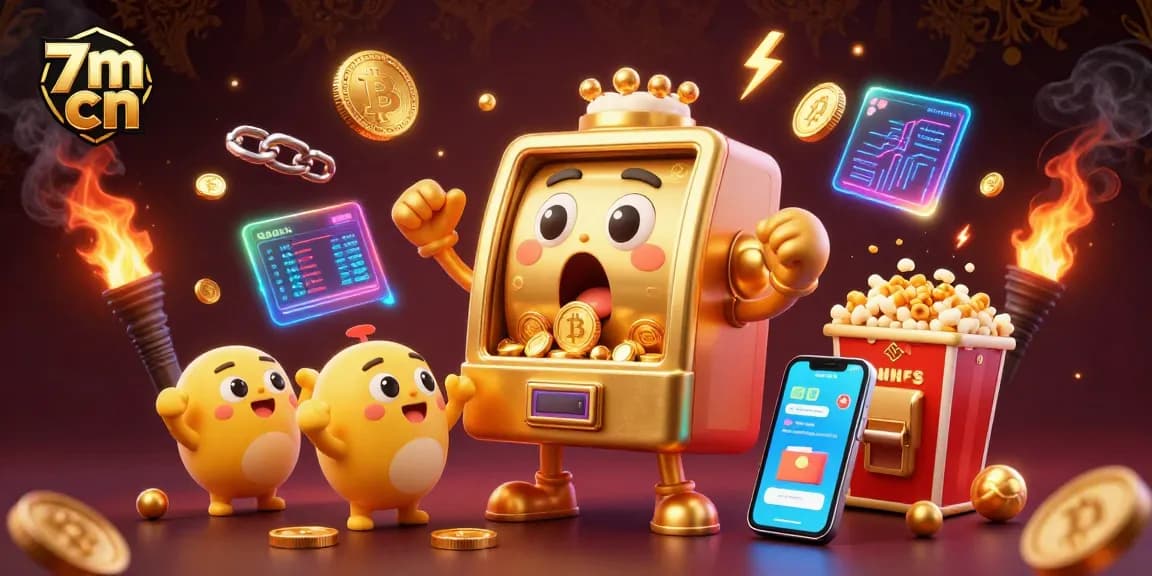 Experience the thrills of 7m cn with a golden slot machine celebrating its jackpot amidst overflowing coins.