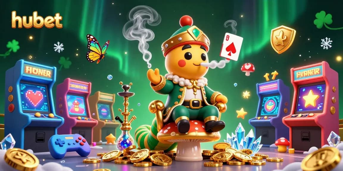 Engage with hubet's vibrant casino scene, featuring a caterpillar master and dynamic gaming elements.