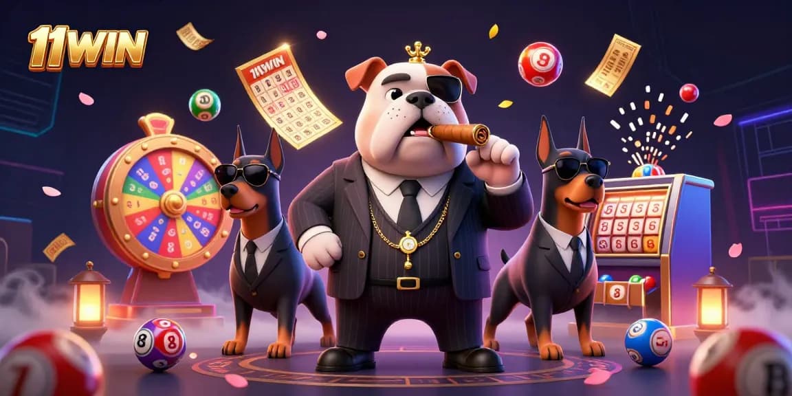 Experience thrilling gameplay with 11WIN's animated scene featuring colorful lottery elements.