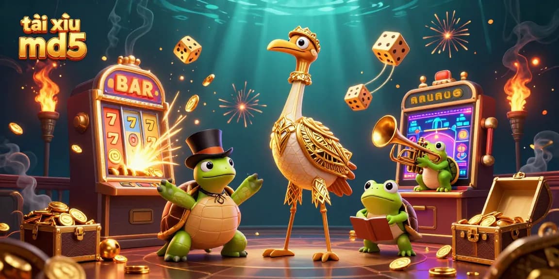 Experience the excitement of tài xỉu md5 in a vibrant 3D casino scene.