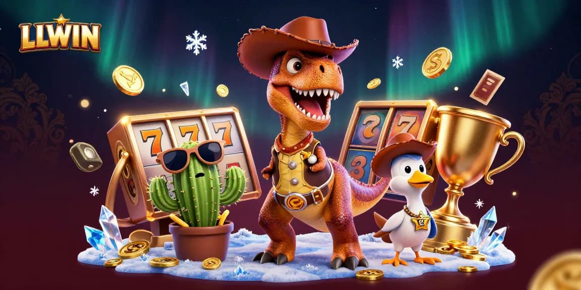 Experience thrilling slots and jackpots with LLWIN's exciting casino adventure featuring a dynamic T-Rex character.