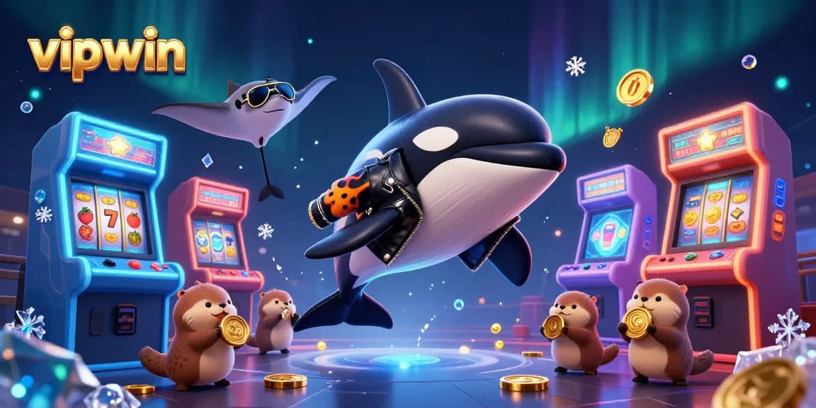 Experience thrilling moments with vipwin while enjoying playful sea creatures in a vibrant casino-themed scene.