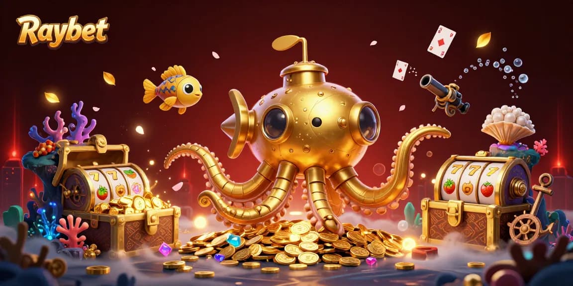 Win big at Raybet with vibrant games featuring a kraken submarine amidst treasures!