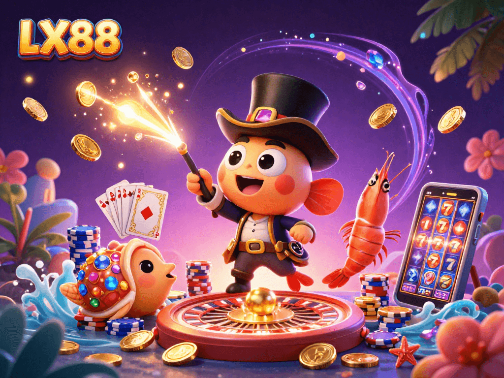 Win big with LX88 as the anglerfish lures golden coins through vibrant underwater casino elements.