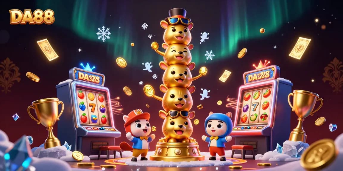 Experience the thrill of DA88 with a vibrant casino illustration showcasing animated characters and dynamic slot elements.