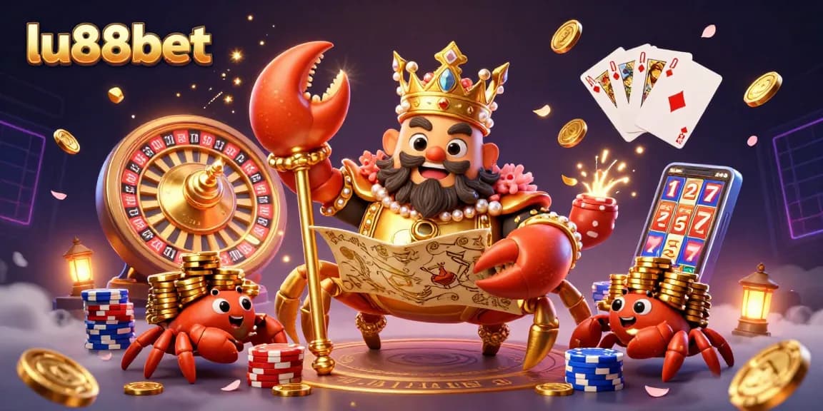 Experience the thrill of lu88bet with a dynamic 3D casino scene featuring a golden crab and captivating game elements.